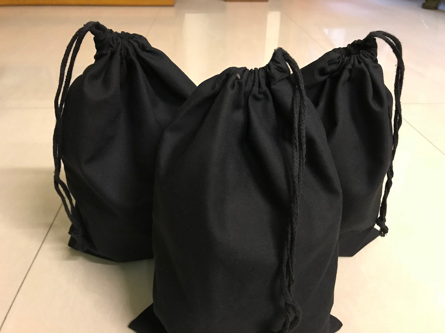 8x12 Inches Reusable Eco-Friendly Cotton Single Drawstring Bags Black Color