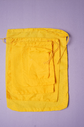 3x5 Inches Reusable Eco-Friendly Cotton Single Drawstring Bags Yellow Color