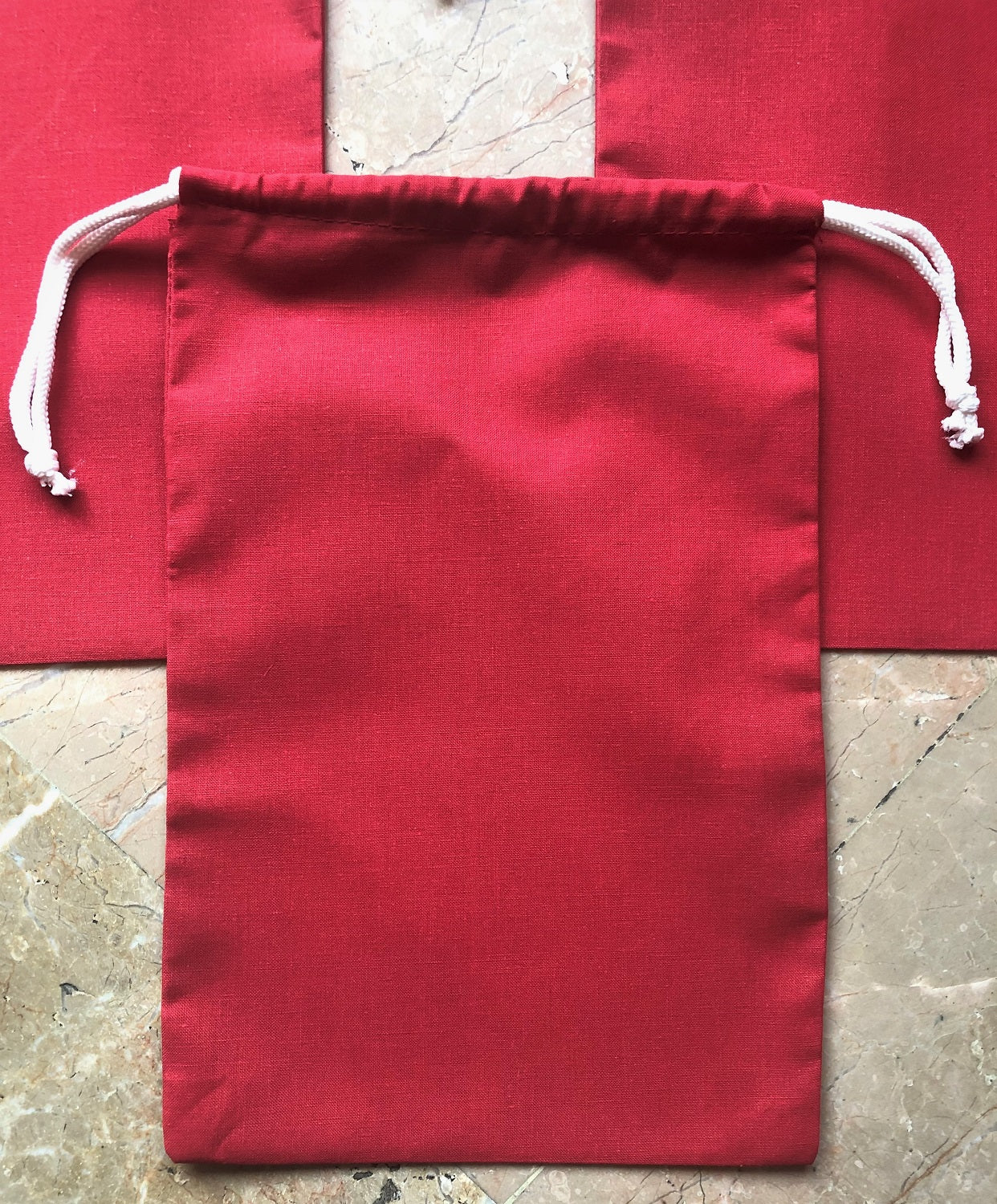 12x20 Inches Reusable Eco-Friendly Cotton Double Drawstring Bags Red Color