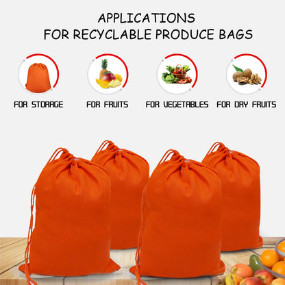 5x7 Inches Reusable Eco-Friendly Cotton Single Drawstring Bags Orange Color