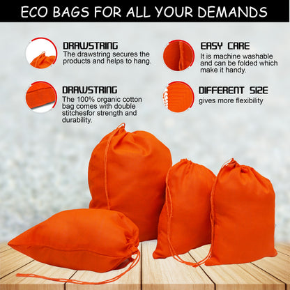 5x7 Inches Reusable Eco-Friendly Cotton Single Drawstring Bags Orange Color